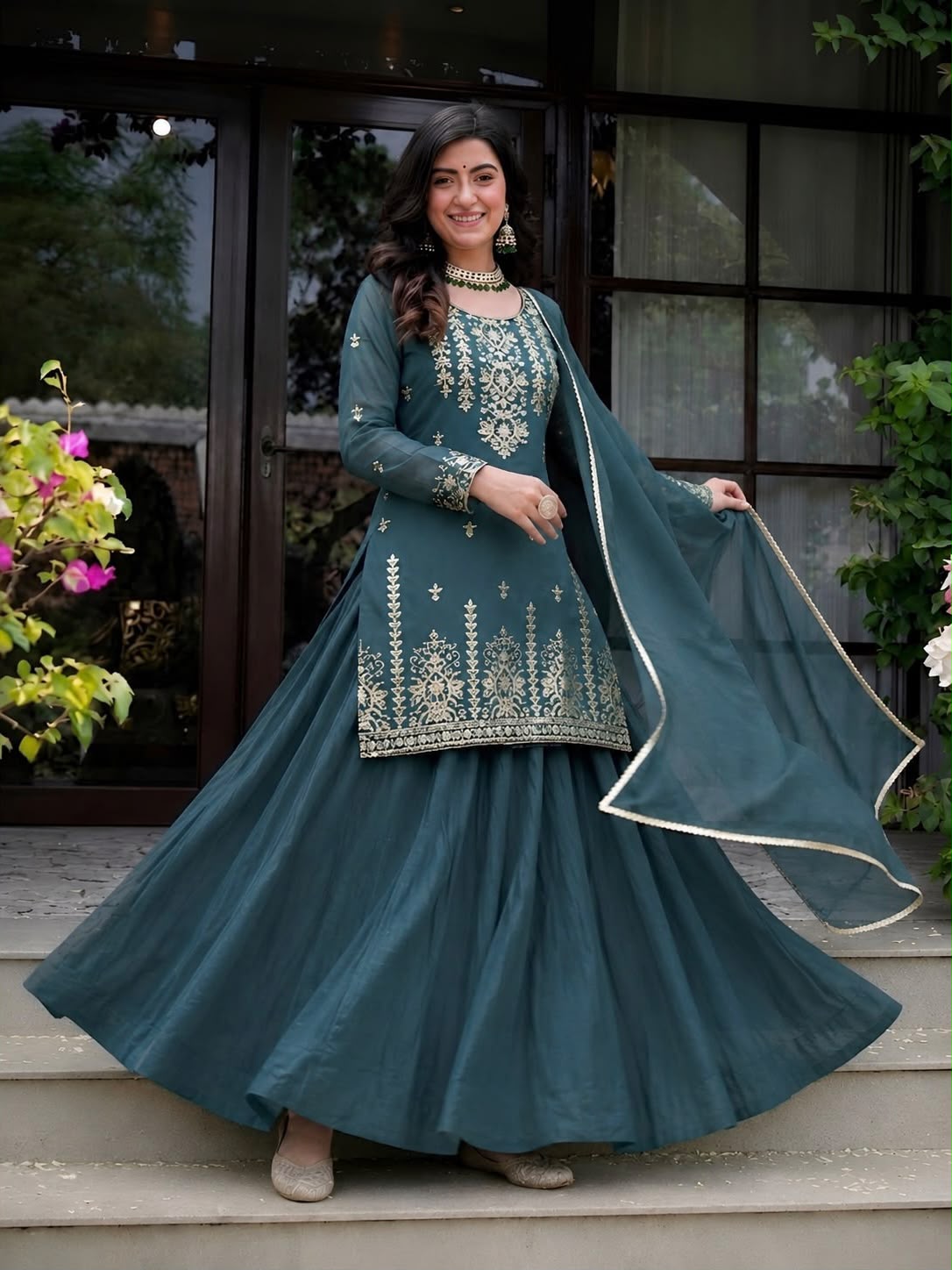 Designer Partywear Roman Cotton Sequence Embroidery Work Lehenga With Top & Dupatta