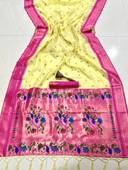 Beautiful Soft Organza Bambo Silk Zari Weaving Saree