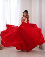 Royal Red Georgette Blooming Stylish Lehenga Choli