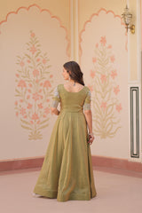 Beautiful Party-wear Fendy Designer With Beads Embroidered Work Gown