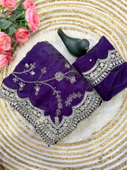 Attractive Pure Space Silk Embroidery Work Saree