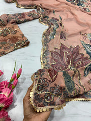 Beautiful Georgetta Digital Printed Handwork Sequence Work Saree