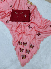 Elegance Chinon Silk With Beautiful Butterfly Butta Khatli Work Saree