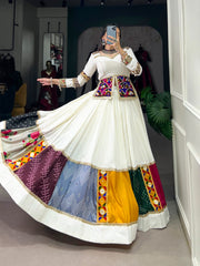Navratri Special White Rayon Silk Lehenga Choli