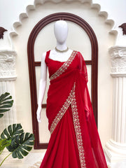 Party-wear Georgette Thread With Sequence Work Saree