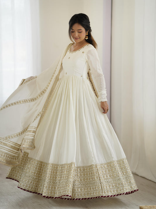 Trending Chinon Silk Thread With Sequence Work Gown