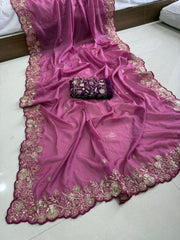 Beautiful Georgette Sequence With Cutwork Border Saree