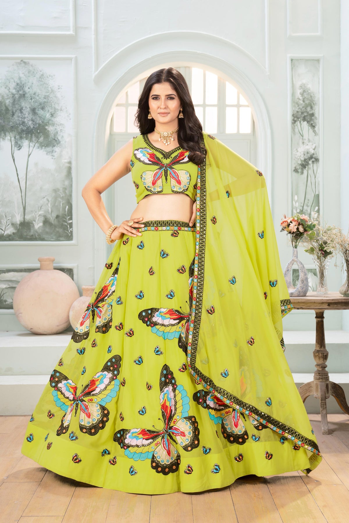 Beautiful Butterfly Designer Georgette Embroidery & Sequence Work Lehenga Choli