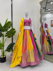 Trending Multi Colored Chinon Silk Thread With Sequence Work Lehenga Choli