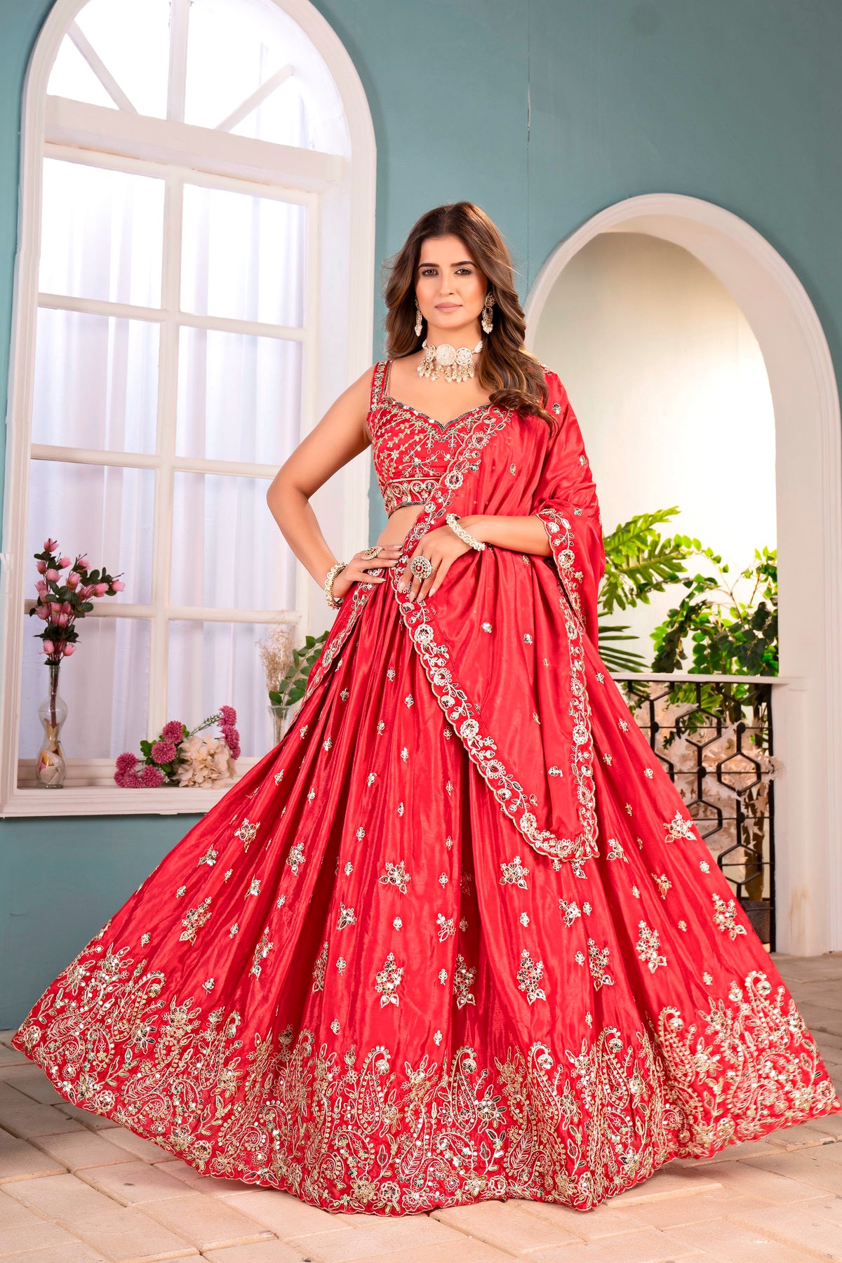 Royal Chinon Silk Sequence & Codding Embroidery Work Lehenga Choli