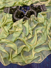 Beautiful Heavy Space Silk Saree With Designer Stitched Blouse