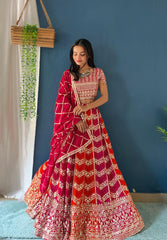 Designer Multi Coloured Georgette Sequence & Zari Embroidery Work Lehenga Choli