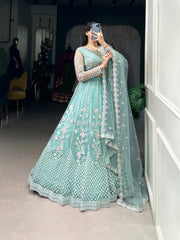 Beautiful Softness Of Pastel Blue Sequence & Thread Embroidery Work Lehenga Choli