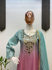 Beautiful Printed Crepe Mirror & Embroidery Work Suit