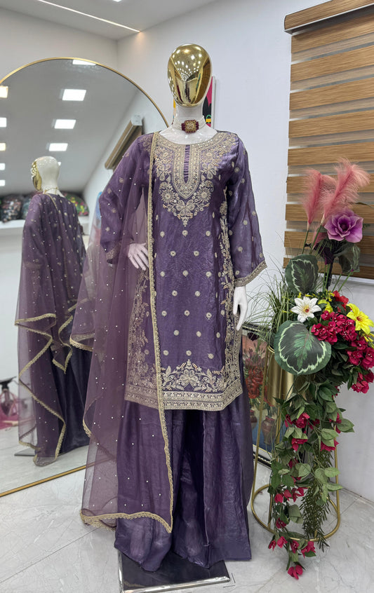 Party-wear Fendy Silk Embroidery Sequence Hand Work Dress