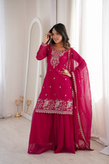 Festive Special Pure Soft Crunchy Silk Embroidery Sequence Work Sarara Set