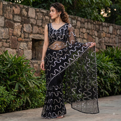 Party-wear Soft Net Real Beads With Moti Work Saree