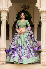 Beautiful Tussar Silk Floral Printed Lehenga Choli