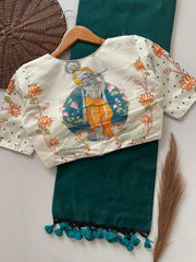 Beautiful Khadi Cotton With Designer Handwork Crafted Stitched Blouse