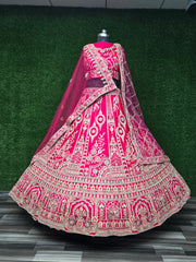 Pink Couture Inspired Zarkan Diamond Work Bridal Lehenga Choli