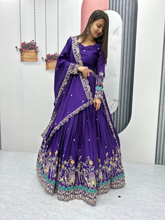 Festival Special Chinon Silk Embroidery & Sequence Work Lehenga Choli