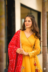 Ethnic Purely Handmade Soft Chinon Handmade Gottapatti Work Anarkali Palazzo