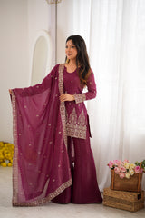 Party-wear Crunchy Silk Embroidery Sequence Work Sharara