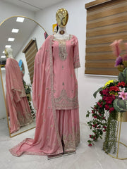 Party-Wear Designer Chinon Silk Codding Sequence & Embroidery Sharara