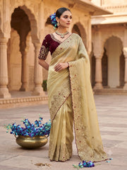 Party-wear Space Silk Zari & Sequence Embroidery Work Saree