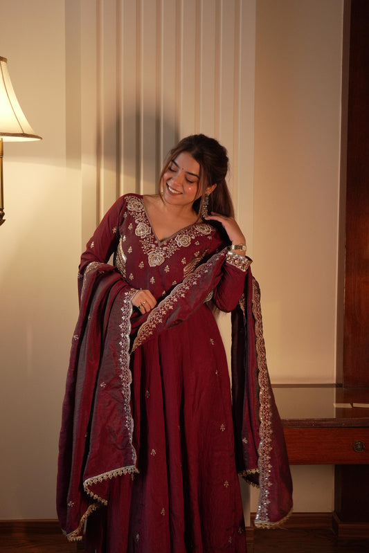 Beautiful Vichitra Silk Sequence Embroidery Work Gown