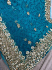 Party-wear Net Embroidery With Pearls Diamond Work Saree