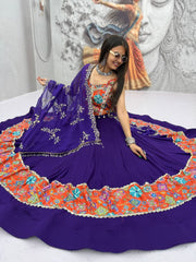 Navratri Special Silk Real Mirror Work Position Printed Lehenga With Stitched Blouse