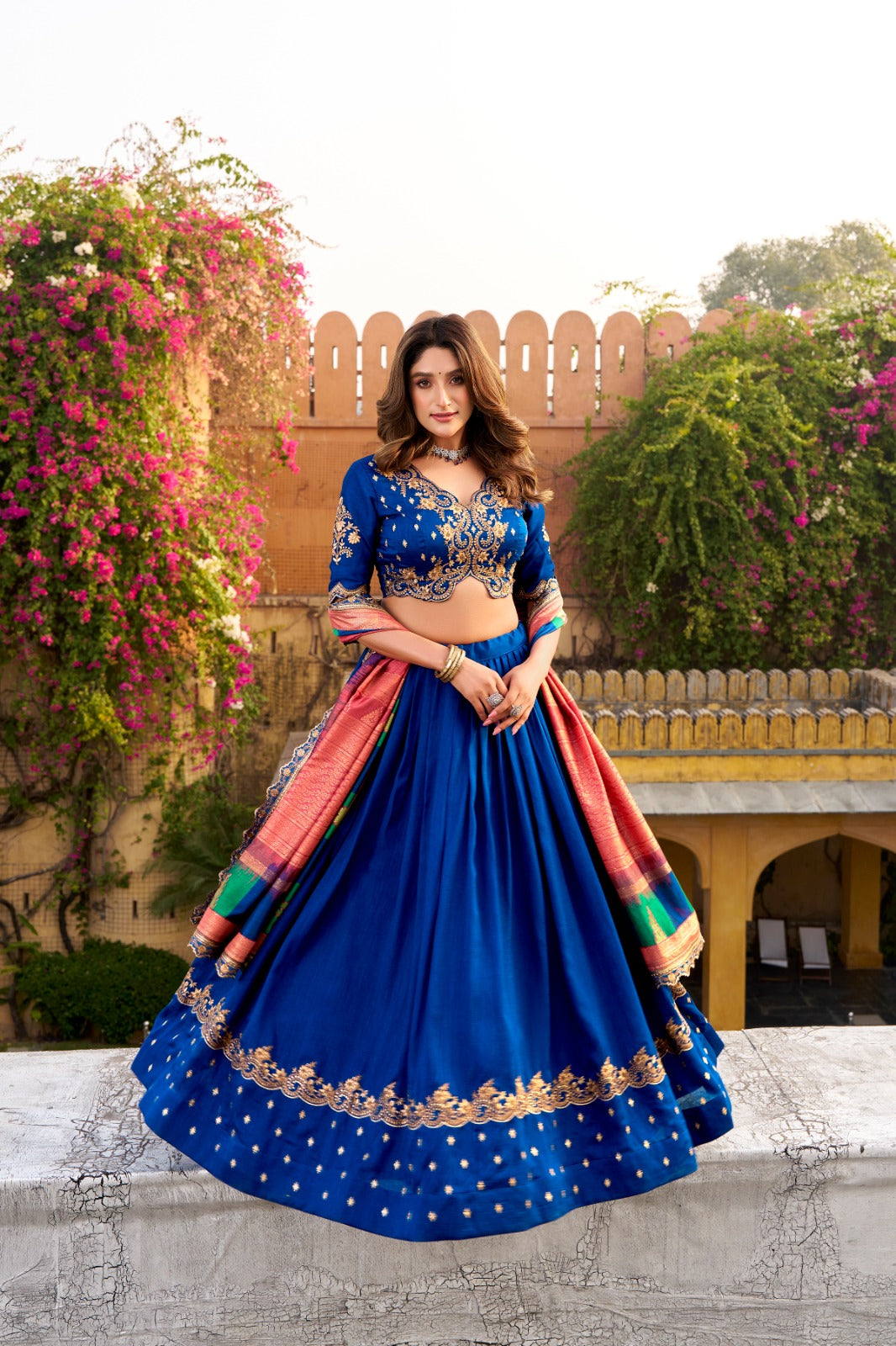 Wedding Special Vichitra Silk Sequence & Thread Embroidery Work Lehenga Choli