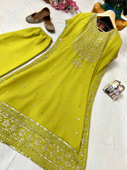 Trendy Georgette Sequence & Zari Embroidery Work Kuftan-Pant Set