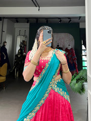Beautiful Traditional Vichitra Silk Zari Weaving Work Lehenga Choli