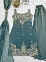 Party-wear Fendy Silk Embroidery Sequence & Zari Work Sharara