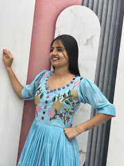 Beautiful Mal Cotton Embroidery Thread Hand Mirror Work Gown
