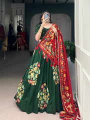 Beautiful Tasar Silk  Printed & Foil Work With Lace Touch Up Lehenga Choli