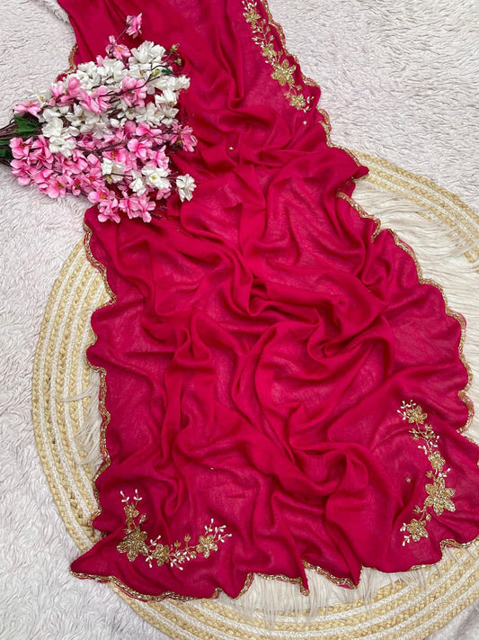 Beautiful Soft Rangoli Crush Cutdana Moti & Resham Thread Work Saree