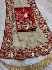 Beautiful Soft Chinon Silk Intricate Bandhej Saree