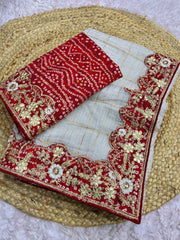 Beautiful Soft Kota Doriya Bandhej White Saree