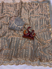 Party-wear Soft Space Silk Sequence Embroidery Work Saree