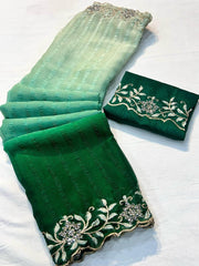 Beautiful shimmer Georgette 3D Shaded Saree