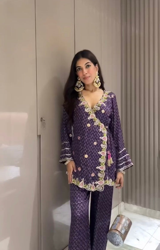 Designer Party-wear Vichitra Silk With Digital Printed Suit