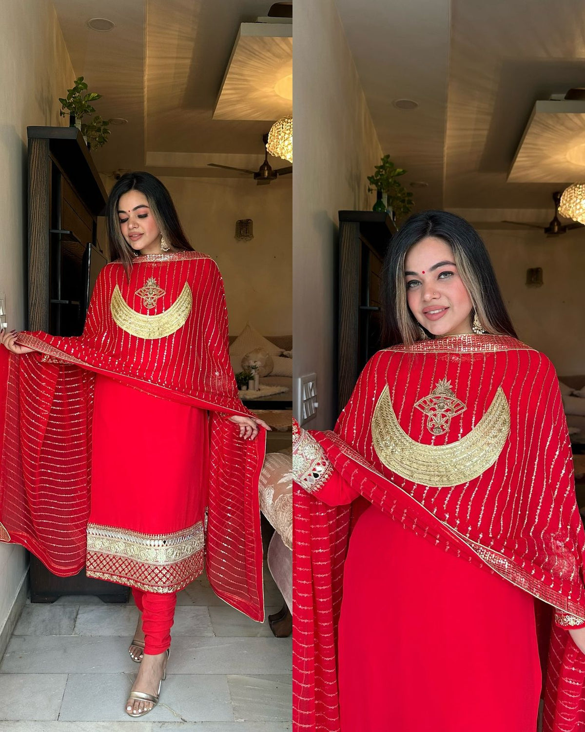 Party-wear Red Georgette Thread With Sequence Work Dress