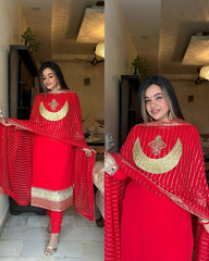 Party-wear Red Georgette Thread With Sequence Work Dress