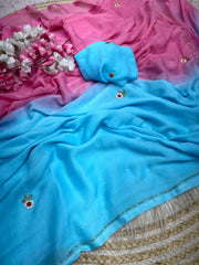 Beautiful Pure Soft Nazbin Chiffon Cut Dana Work Saree
