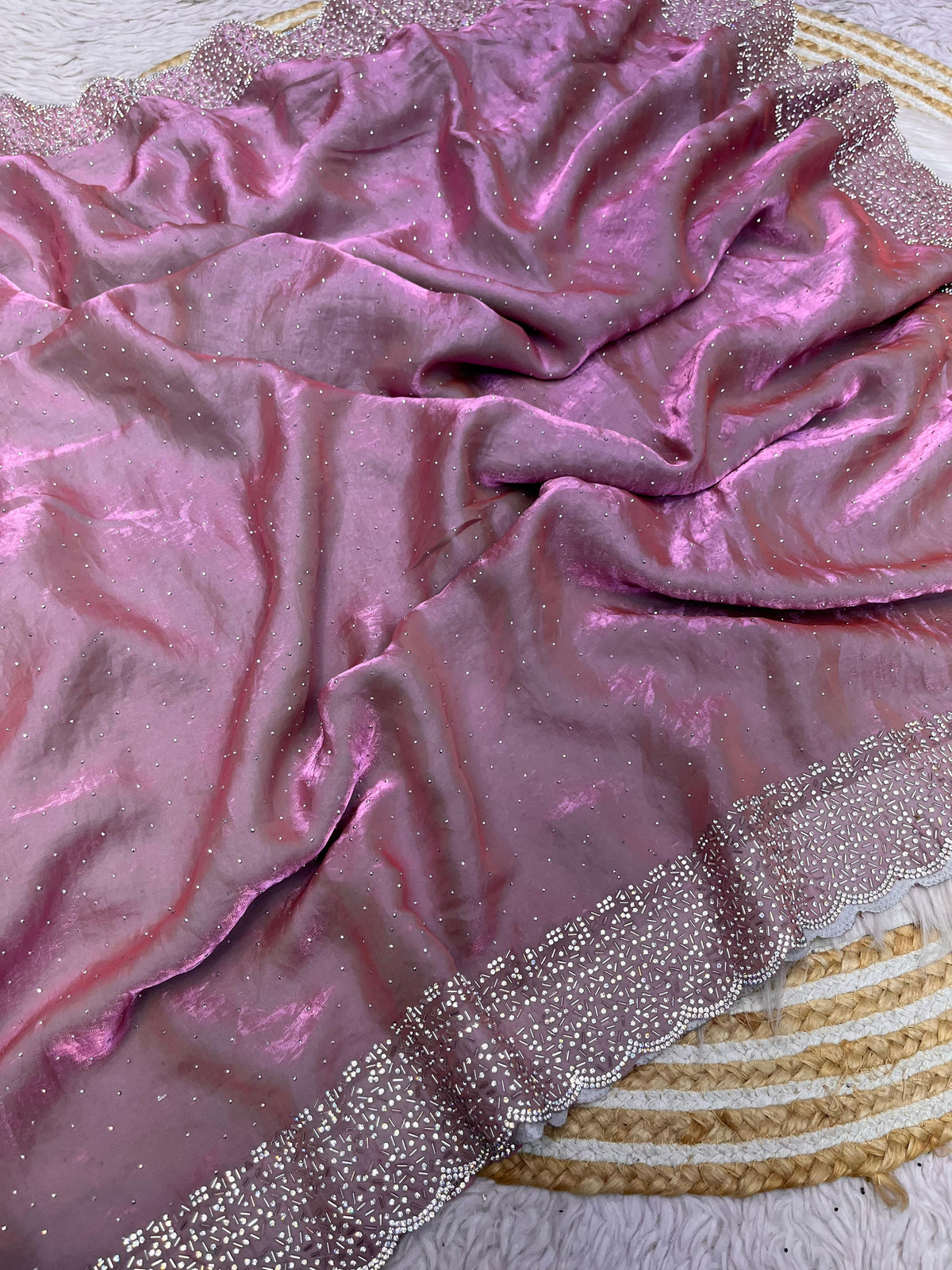 Beautiful Space Soft Silk Blooming With Zarkhan With Siroski Work Saree