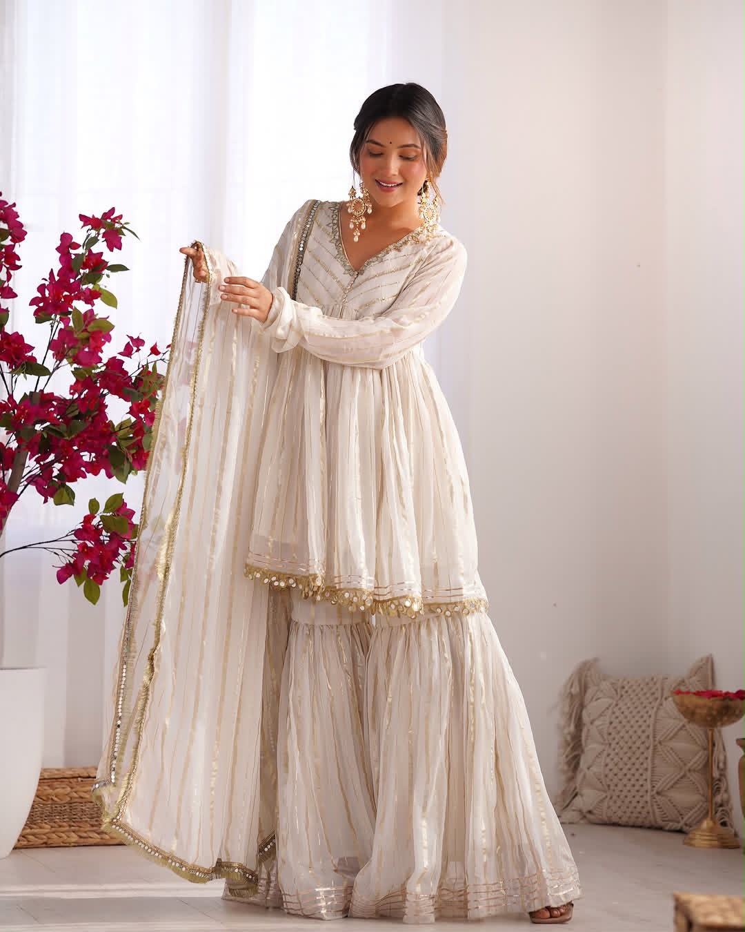 Women’s Rakhi Special Mal Chanderi Real Mirror With Handwork Sharara