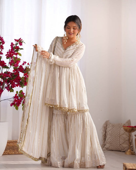 Women’s Rakhi Special Mal Chanderi Real Mirror With Handwork Sharara